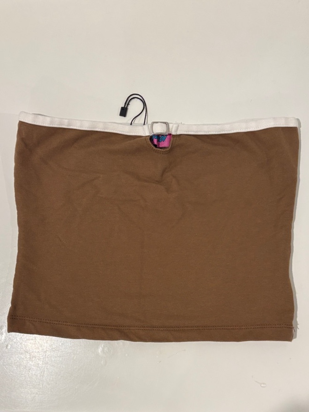 Edikted Brown Strapless Tube Top with White Trim and Pink Accent